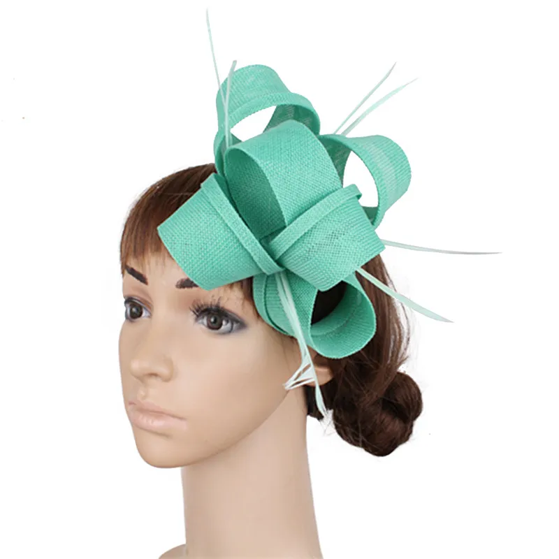 

Khaki imitation sinamay fascinator hats women wedding with feather hair accessories ladies party show headbands 2019 New arrival