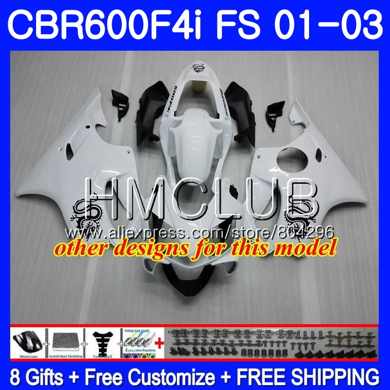 Черный белый корпус для HONDA CBR600F4i CBR600FS CBR600 F4i 01 02 03 61HM.19 CBR 600 FS 600F4i 2001 2002 2003