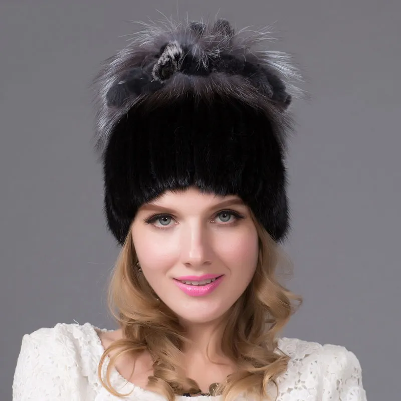 

JKP Women's Winter Hat New Leather Mink Plush Puff Cap Hat Fox Fur Ball Suede Fashion Russian Hat Ladies Hat DHY-20