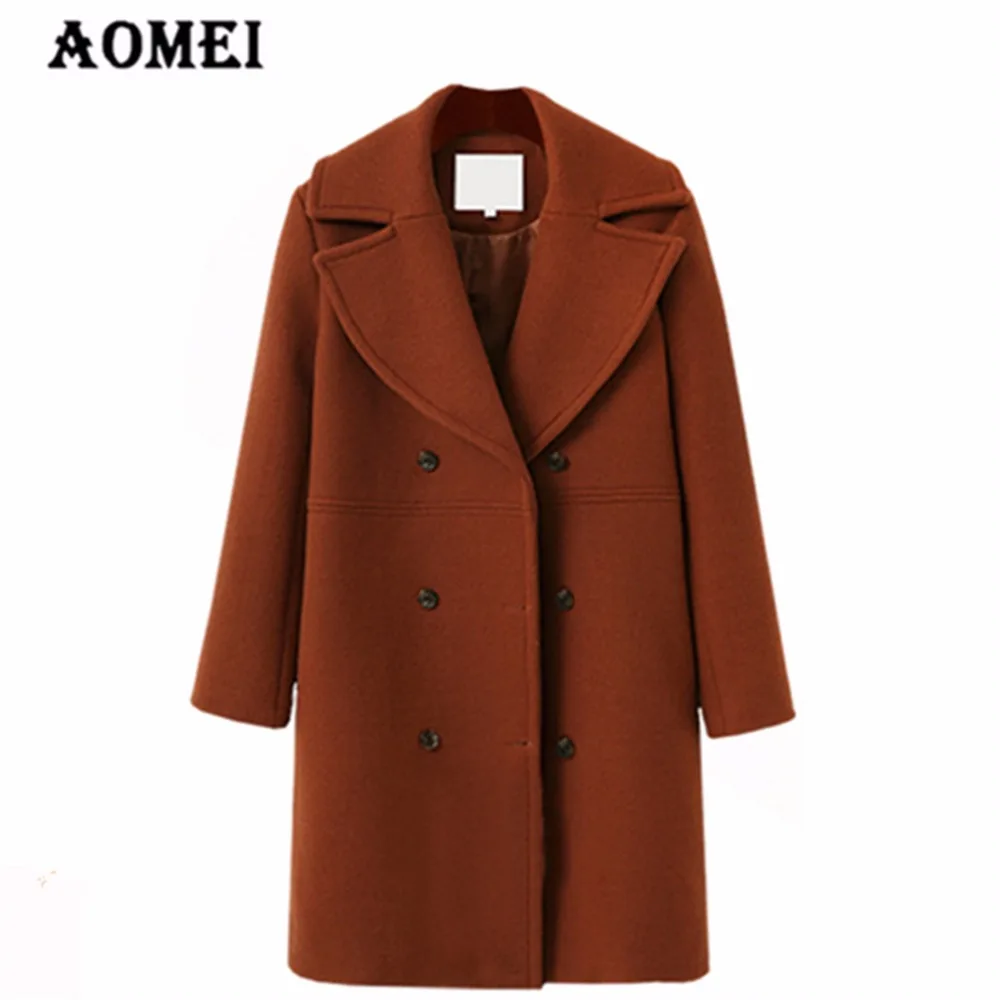 Women Winter Wool Coat Long Sleeve Casual Woolen Cape Tops Double Breasted Outerwear Clothing Workwear for Office Ladies | Женская