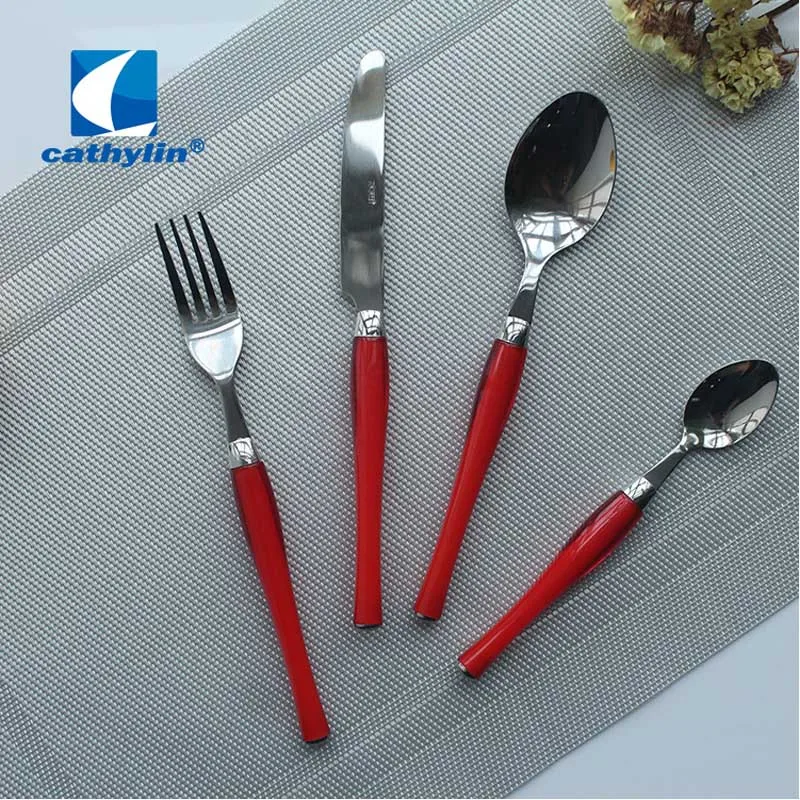 Red CATHYLIN 4 шт./компл. набор столовых приборов Цвет прозрачные Нержавеющая сталь Пластик ручка посуда столовые приборы посуда набор K1 - Цвет: Red