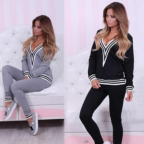 Женский Повседневный Спортивный костюм толстовка с длинным рукавом и v образным