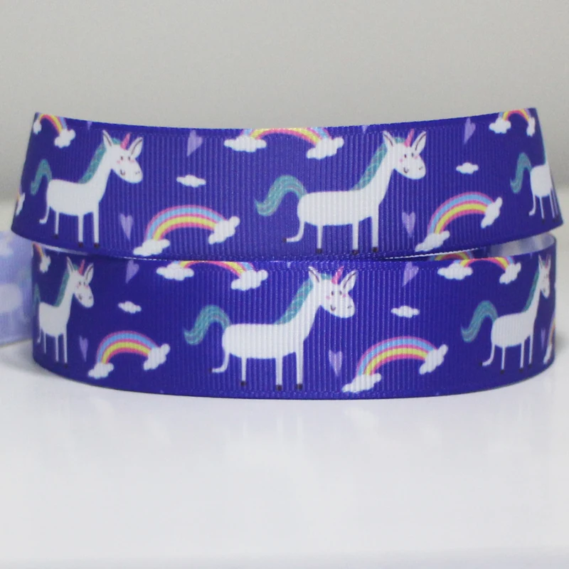 50 ярдов 7/8 &quot1&quot 1 5 &quot2&quot 3 &quot22 мм 25 38 75 Единорог в синем напечатанном grosgrain ленте