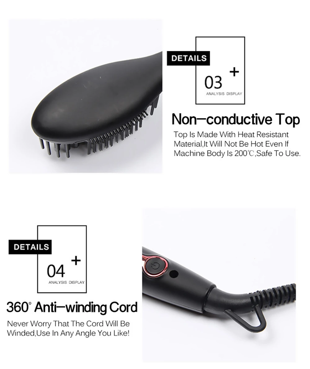 

CHJ Electric Negative Hair Ionic Brush Fast Hair Straightener Comb Tourmaline Ceramic Hair Straight Thermostatic Comb Irons