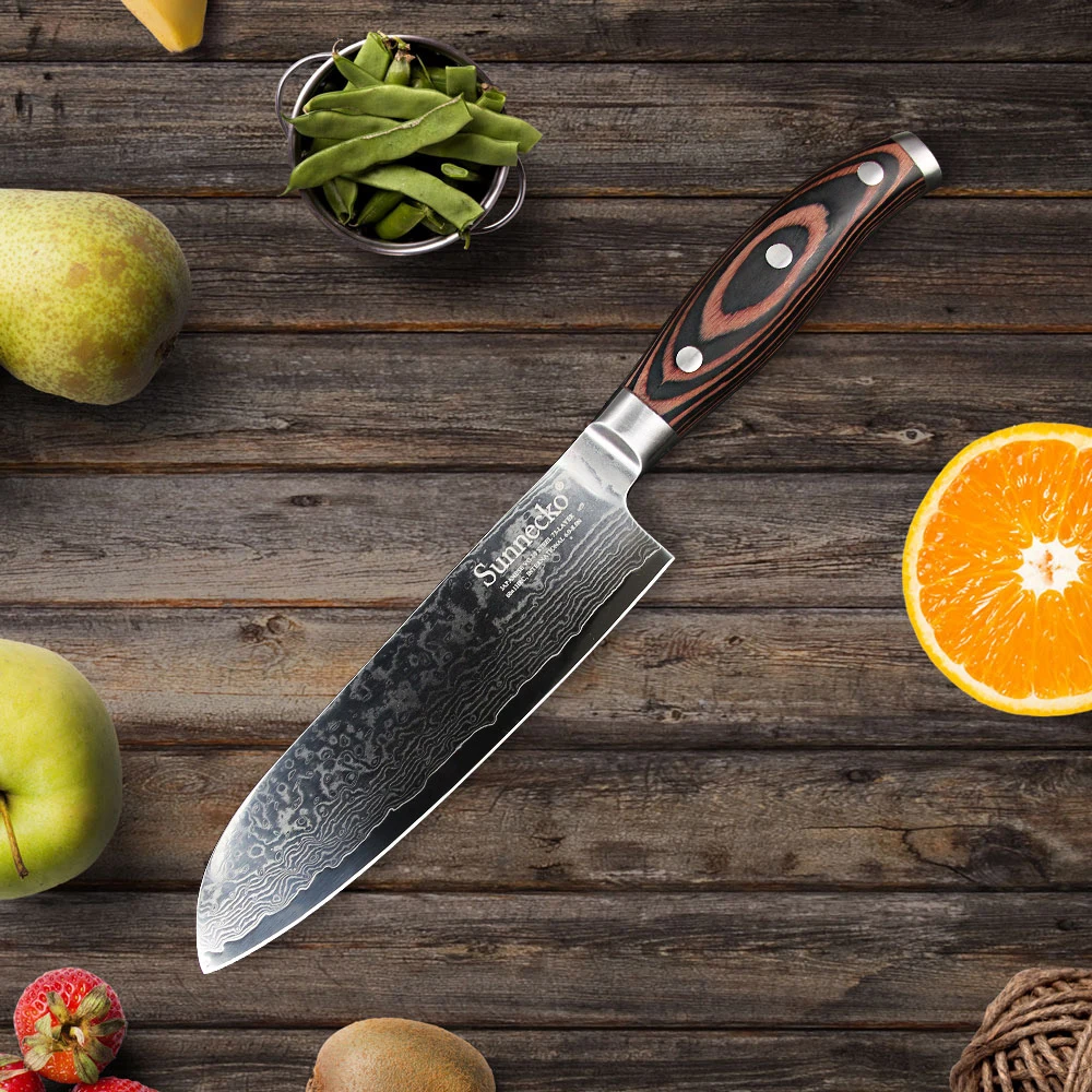Sunnecko Высококачественный 7 дюймовый нож Santoku дамасский кухонный шеф повара