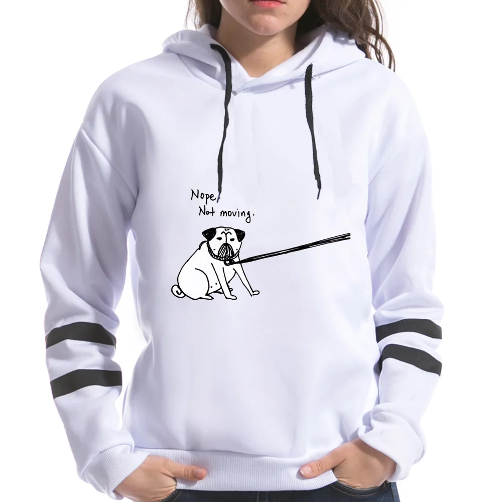 2018 Spring New Fashion Women Dogs Pugs Print Sweatshirts Hooded Long Sleeve Dog Pug Printting Female Hoodies | Женская одежда