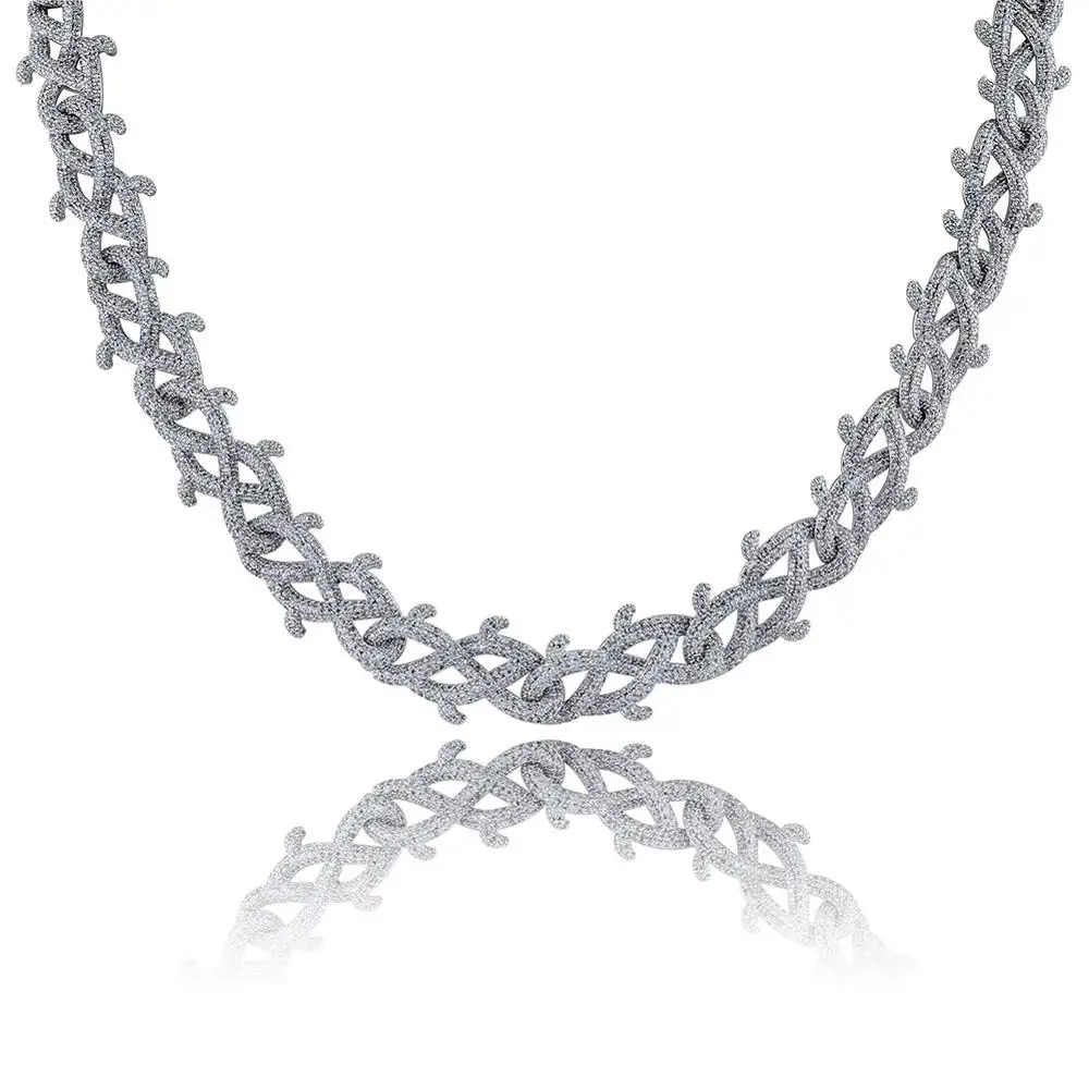 Silver JINAO, хип-хоп ювелирные изделия, кубинская цепь, льдом, цепь, Bling, кубический циркон, brambles, ожерелье, подарок для мужчин и женщин - Окраска металла: Silver