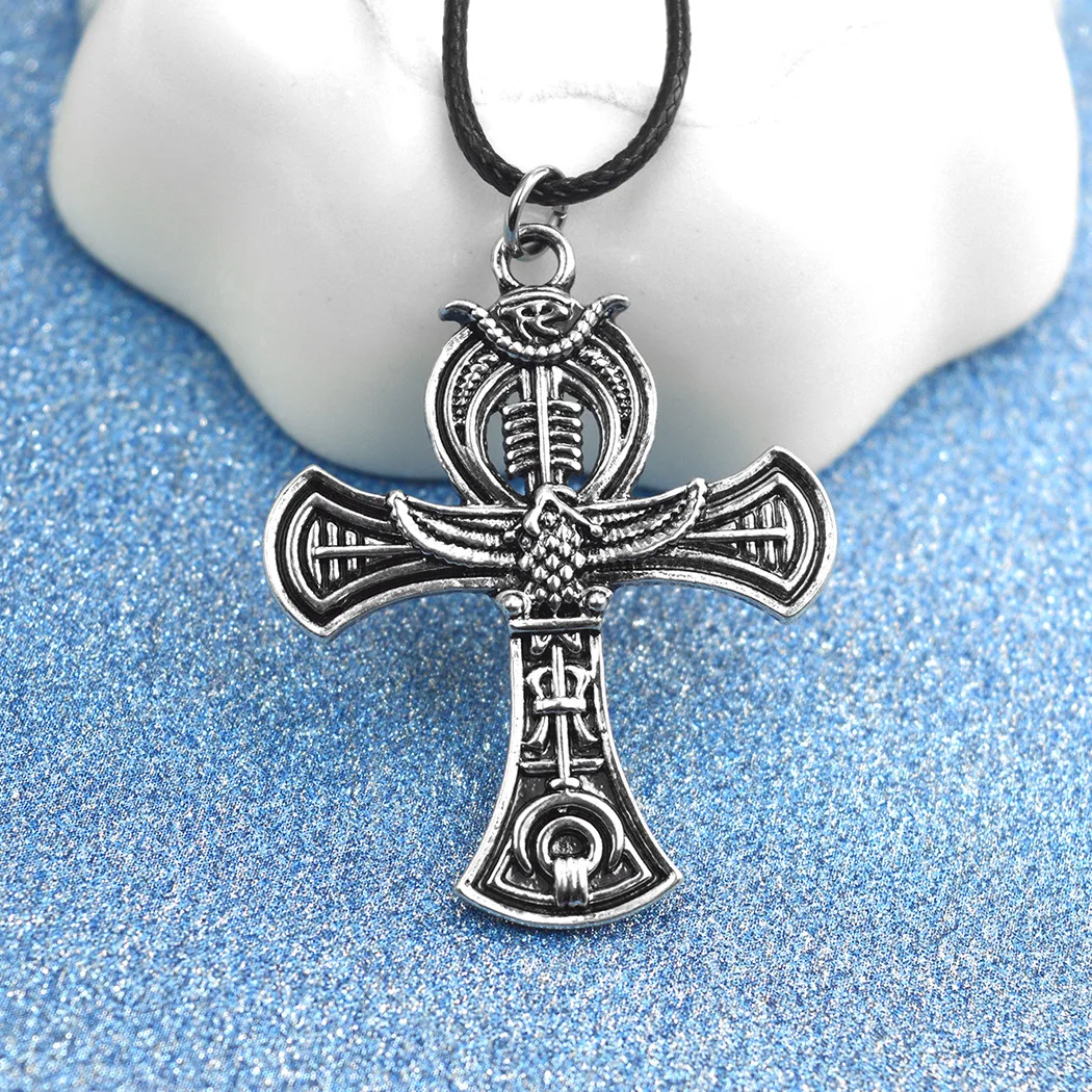 

Punk Ankh Egyptian Cross Life Rope Chain Slavic Pendant Necklace Christmas Jewelry Gift for Men Women