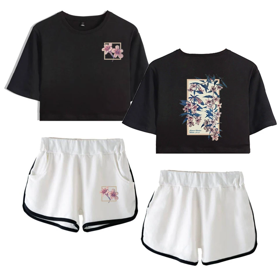 Женский костюм двойка с принтом Shawn Mendes летний укороченный топ коротким рукавом и