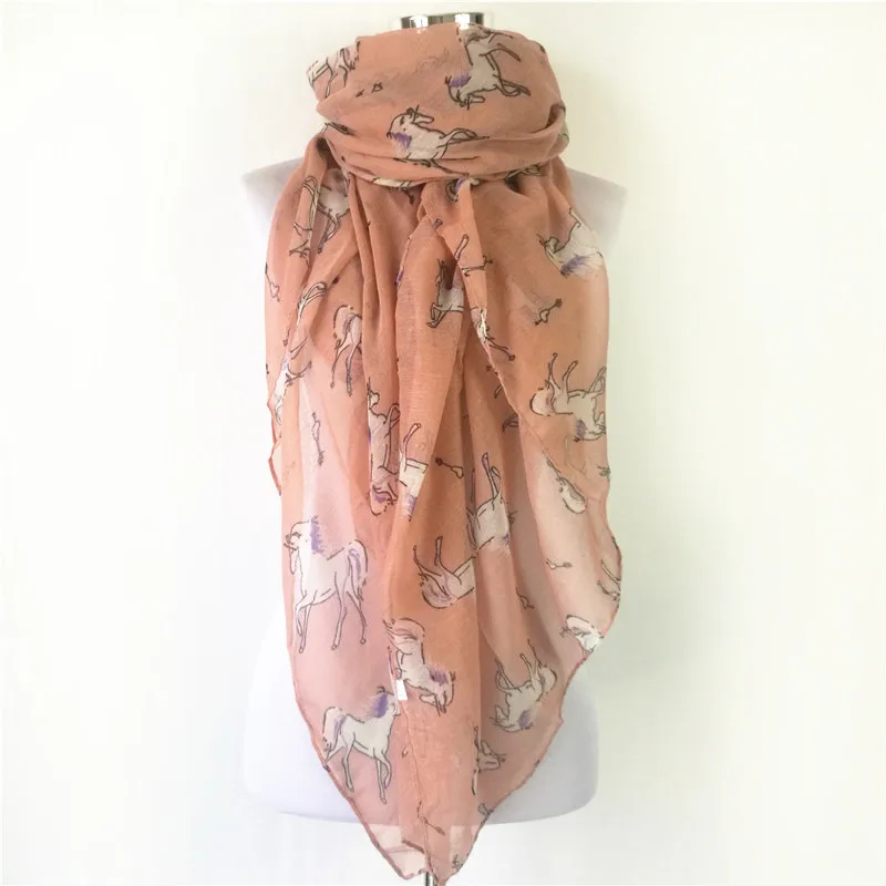 Женский шарф с рисунком лошади зима Печать длинный |