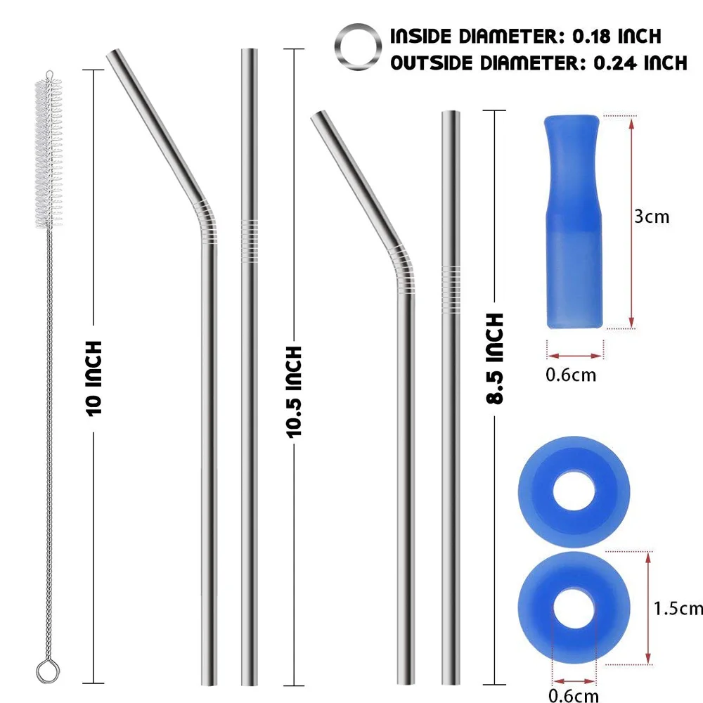 Stainless Steel Metal Straws - for 30oz 20oz Tumbler Set of 8 with Silicone Silencers Straw Tips+2 Brushes | Дом и сад