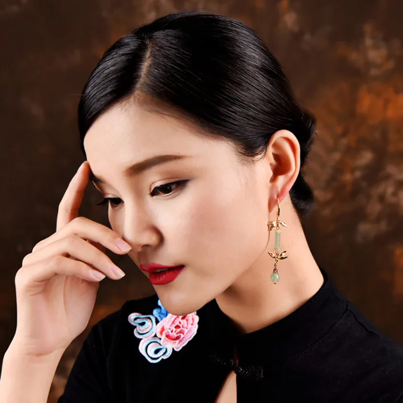 Серьги Yanting из бамбука женская модель 2018 женские серьги натурального камня Aventurine