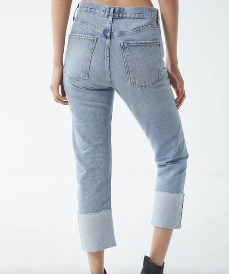 Женские прямые джинсы до щиколотки свободные средней длины с широкими штанинами