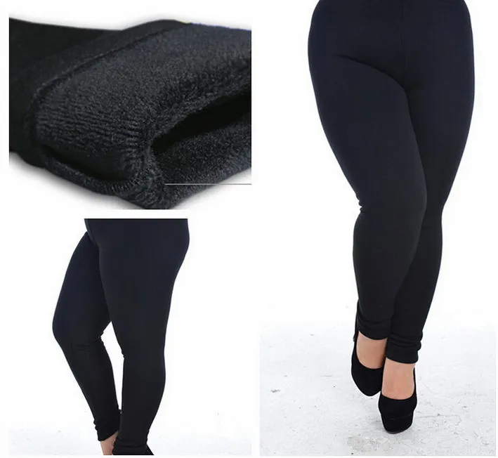 Флисовые леггинсы размера плюс женские для холодной зимы теплые черные