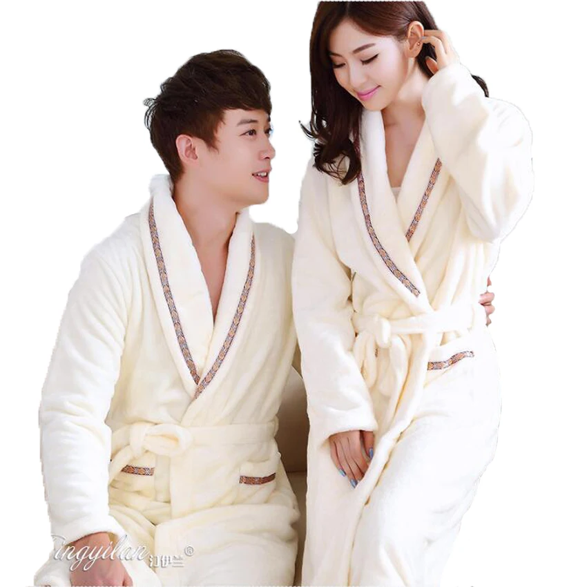 

Warm Winter Hooded Bathrobe Cotton Flannel Pyjama Couples Bathrobes Kimono Dressing Gown Sleepwear Robes For Women Men Home Wear