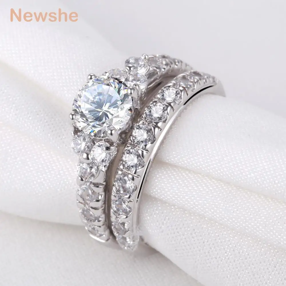 Newshe 3 5 Ct Круглый Белый AAA CZ чисто 925 Серебряная свадьба Обручение кольцо свадебный