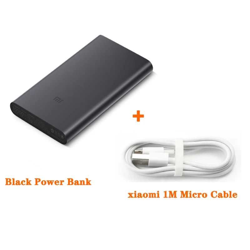 Xiaomi Mi power Bank 2 10000 мАч Внешний аккумулятор с быстрой зарядкой 18 Вт Быстрая зарядка для Мобильные телефоны Android IOS Телефон - Цвет: Black and V8cable