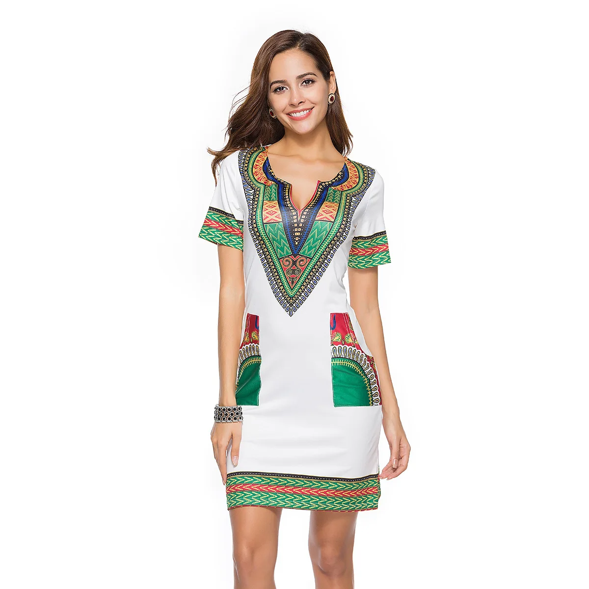 

Casual V-neck Print Womens Dresses Spring And Summer 2020 Xxxl Plus Size Slim Printed Silk Short Dress Women