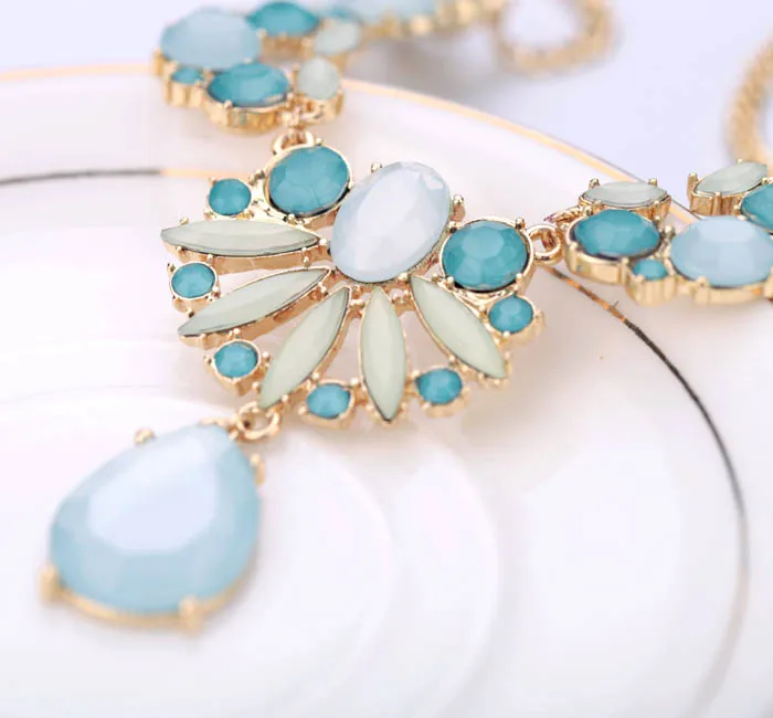 Light Blue Floral Waterdrop Necklace Online Shopping India Women Collier Fashion Wholesale | Украшения и аксессуары