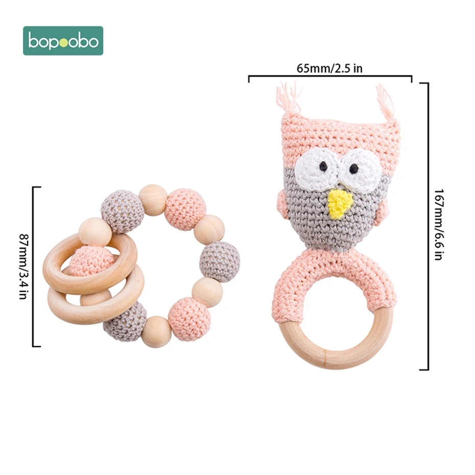 Owl Set 3 Bopobo/детский Прорезыватель для зубов; детская коляска с силиконовыми бусинами для активного отдыха; персональный фиксатор; цепочка для соски; погремушка; держатель для пустышки; деревянный Прорезыватель - Цвет: Owl Set 3