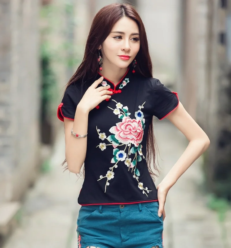 Традиционная китайская одежда для женщин Cheongsam Топ воротник стойка Женские топы и блузки Восточная китайская одежда AA4657