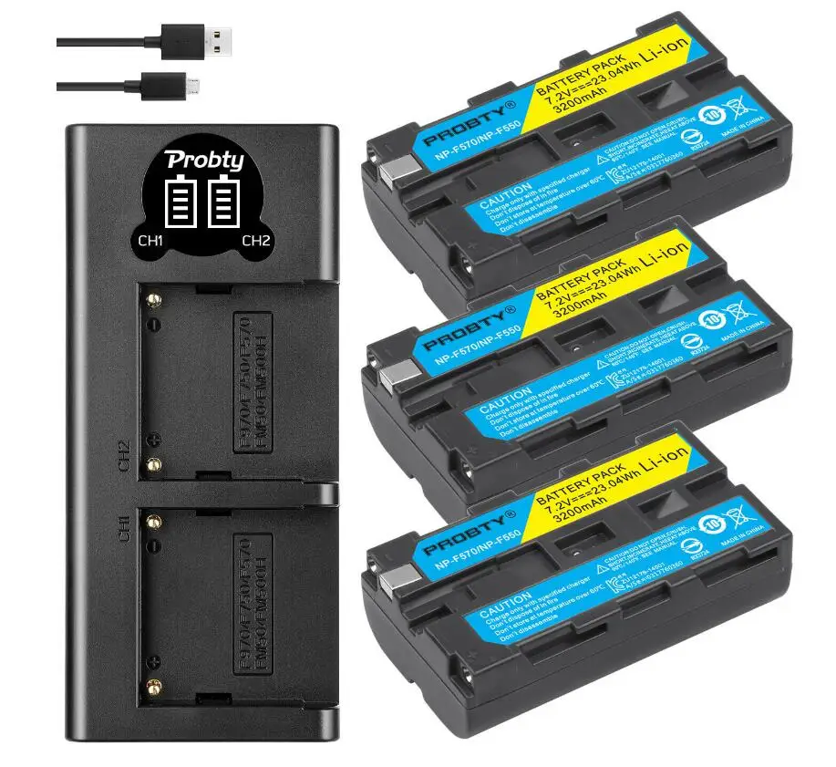 3BatteryWithCharger 3200 мАч NP-F550 NP-F330 NP F550 NP F330 батарея для камеры+ ЖК-дисплей двойной USB зарядное устройство для sony NP-F550 NP-750 YONGNUO освещение камеры - Цвет: 3BatteryWithCharger