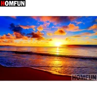 homfun 5d diy diamond painting full squareround drill seaside sunset embroidery cross stitch gift home decor gift a07894