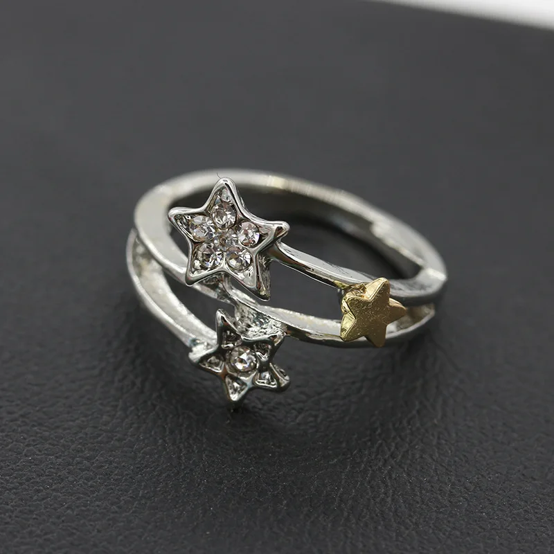 Кольца с кристаллами пять звезд популярные аксессуары Позолоченные