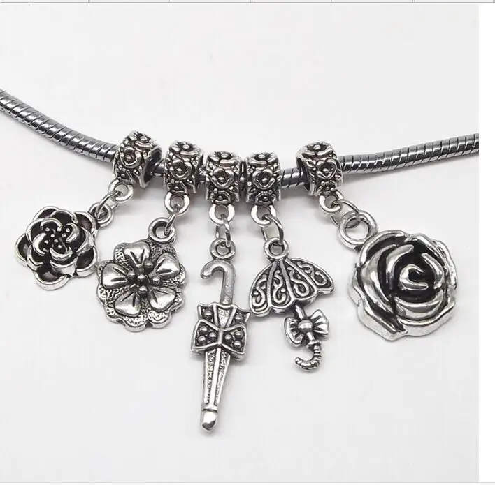 retro flower charms pendant beads 925 silver Macroporous DIY Fit Europe Bracelet exquisite big hole mix styles | Украшения и