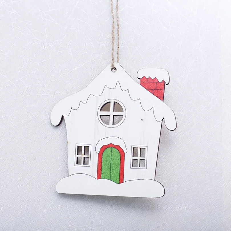 snow house Милый Санта-Клаус, бант, колокольчик, Рождественская елка, украшение, деревянный снеговик, лось, подвесной кулон, рождественские украшения для дома - Цвет: snow house