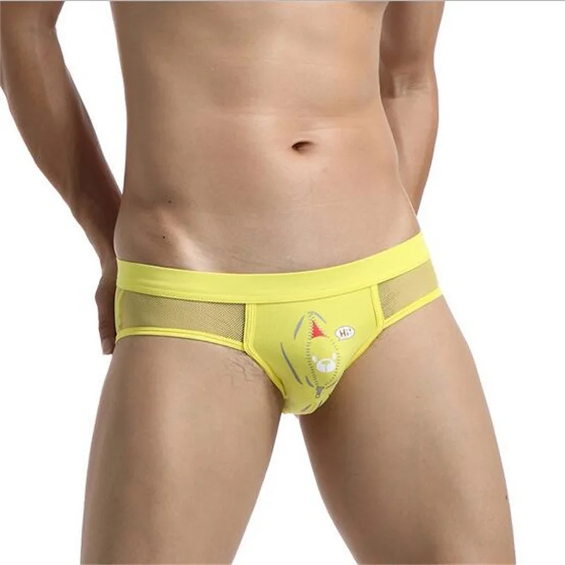 Мужские трусы брифы с карманом для пениса черные прозрачные сетчатые принтом