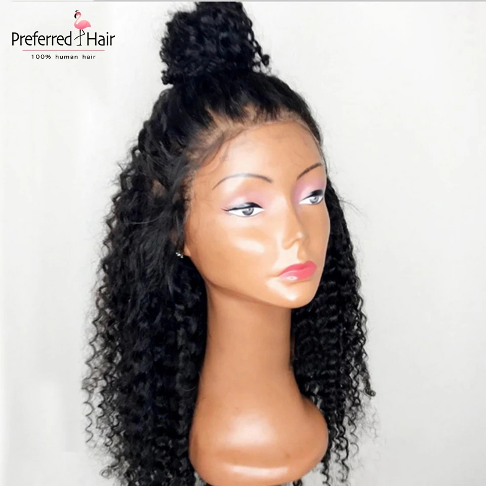 Preferred Hair prepucked Hairline вьющиеся человеческие волосы парик бразильские Remy 150 плотность кружева передние человеческие волосы парики для черных женщин
