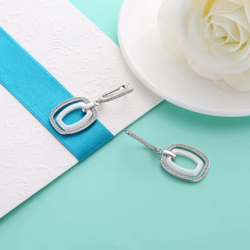 Fashion Real 925 sterling silver white crystal earring for pure fashion jewelry 6.43G SE10A | Украшения и аксессуары