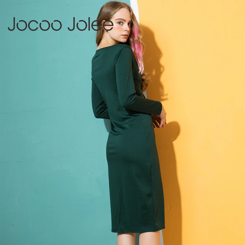 Женское платье-свитер Jocoo Jolee винтажное платье-миди с длинным рукавом и разрезом