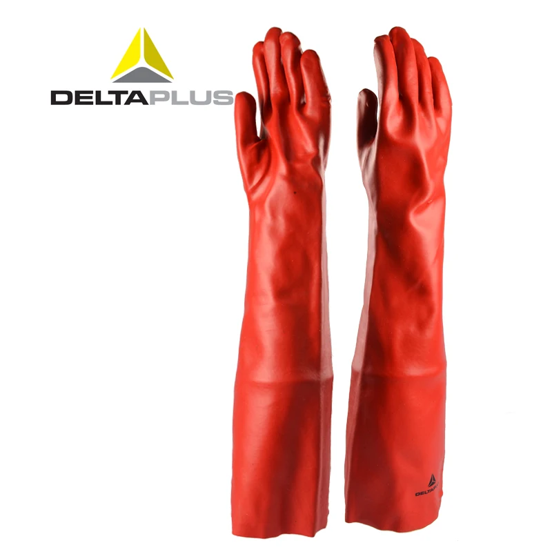 DeltaPlus 201601 защитные перчатки длинные ПВХ анти-химические рабочие защитные перчатки с хлопковой подкладкой 60 см ZXH3281