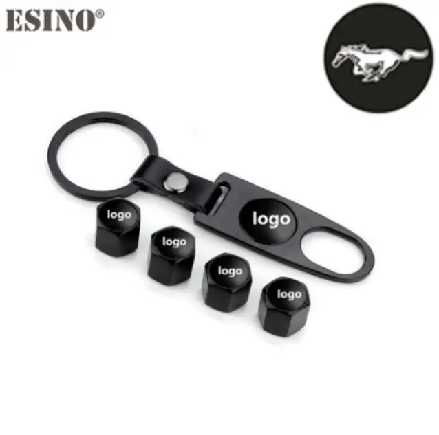 Black For Mustang 4 x автостайлинг ST, RS GT 5,0 нержавеющая сталь из цинкового сплава колесный клапан для шин, колпачки с мини-цепочка для гаечного ключа для Mustang Shelby - Color: Black For Mustang