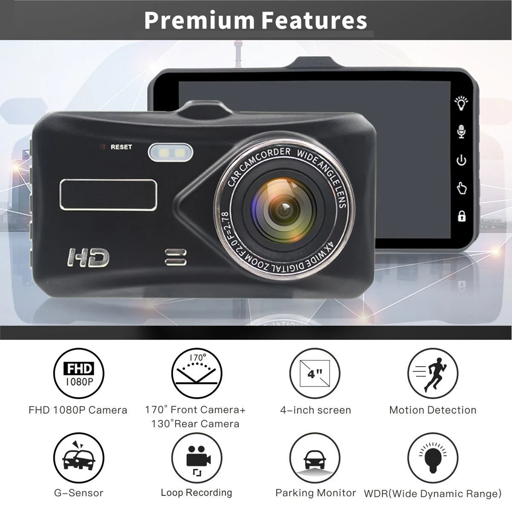 Новый видеорегистратор ADDKEY с двумя объективами Автомобильный Full HD 1080 P 4 дюйма IPS