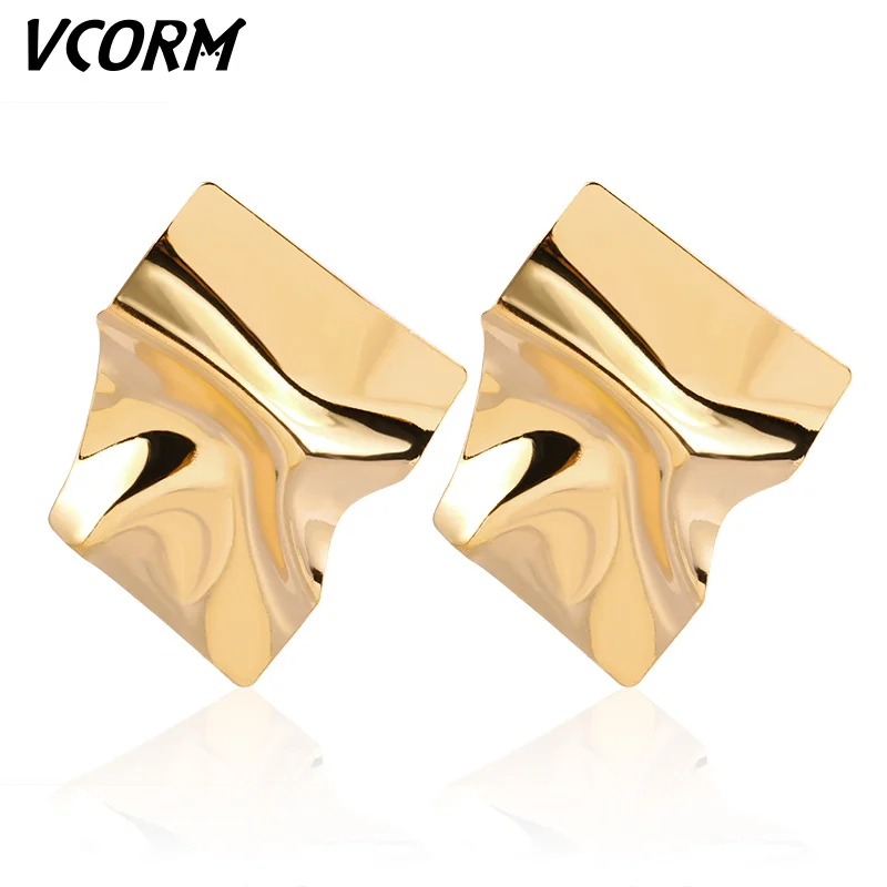 Новые винтажные золотые висячие серьги VCORM для женщин эффектные геометрические