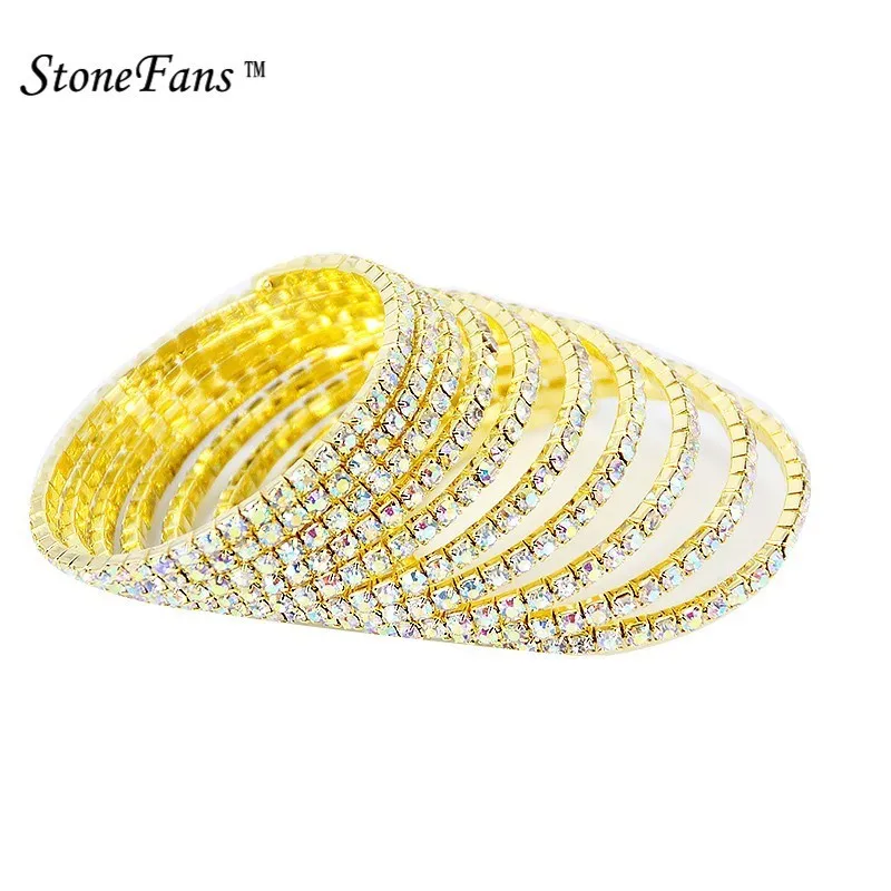 AB-Gold StoneFans Шарм ряд Мода Кристалл 10 РЯД браслет циркон браслет цепи на запястье Strand ab Браслеты для Для женщин Pulseiras Bijoux - Окраска металла: AB-Gold