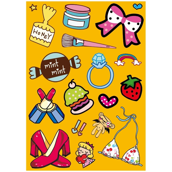 

18x Sticker Lovely Items A4 Size Phone iPad Tablet Laptop Luggage Skateboard Bicycle Motorcycle Auto Car Styling Decal