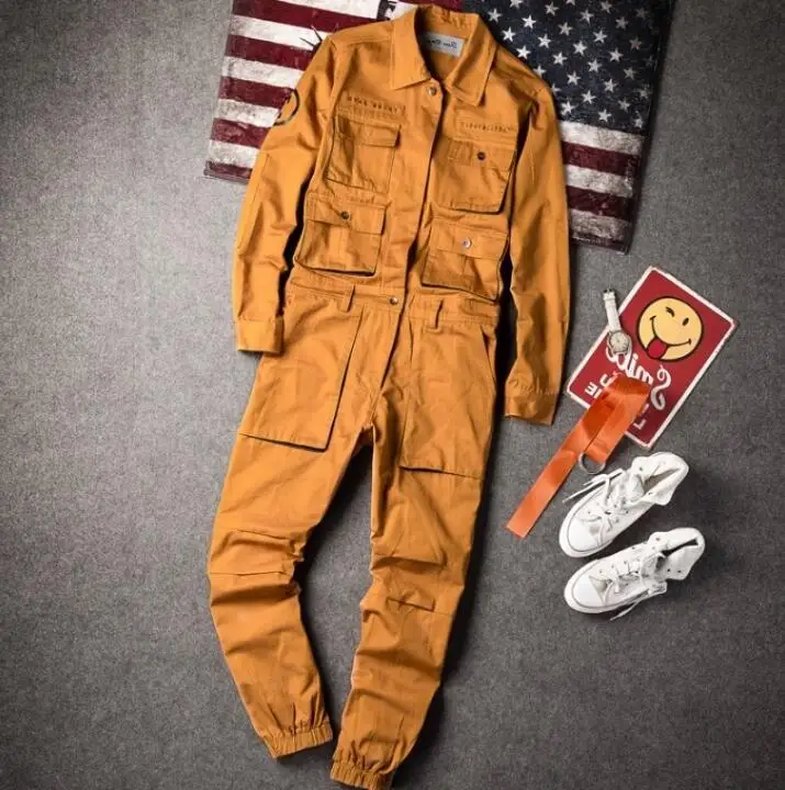 

2020 European and American street hiphop tooling jumpsuit men's long sleeve Korean version of the trend casual jumpsuit