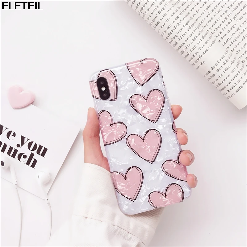 Для iPhone 6 6s 7 8 плюс розовая в виде сердца чехол для X XR XS MAX на заднюю часть роскошный