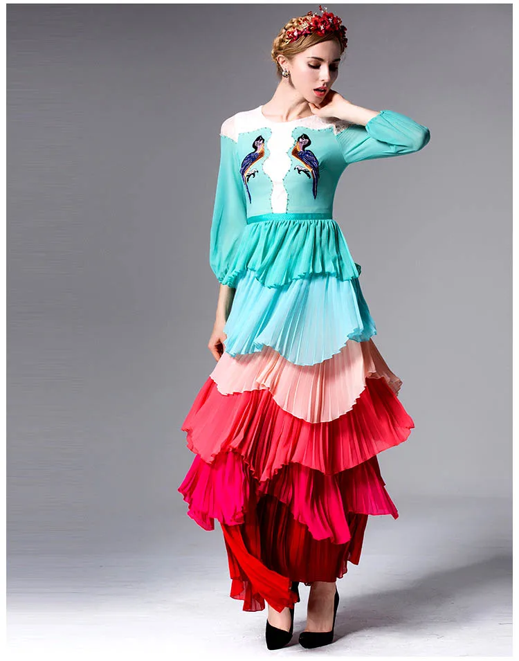 Женское длинное платье с кружевной вышивкой элегантное составного кроя круглым