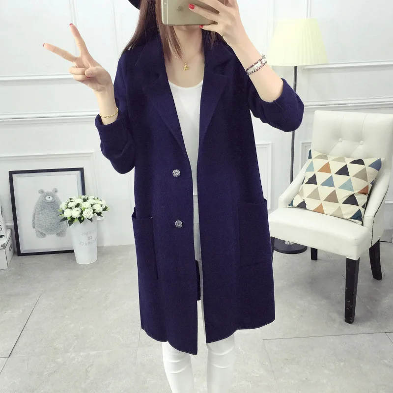 Женский свитер на осень и зиму Повседневный Кардиган с длинным рукавом отложным