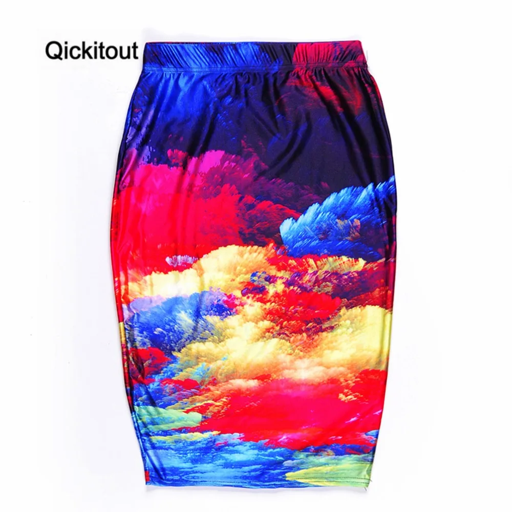 Qickitout посылка, модная юбка, Новое поступление, женские юбки с 3D принтом, сексуальные юбки с высокой талией, цветная, с принтом неба, посылка на бедрах
