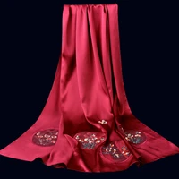 hangzhou hand embroidery real silk scarf women red shawls wraps 100 pure natural silk neckscarf solid luxury silk foulard femme