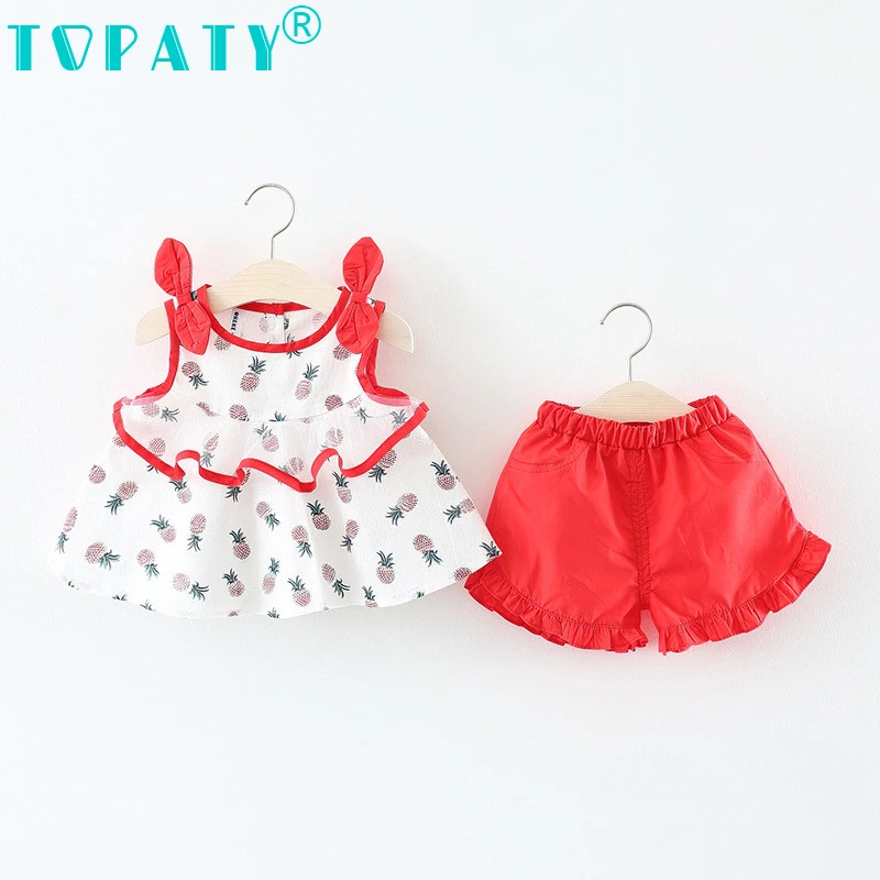 TOPATY новый летний ребенок без рукавов жилет платье + брюки комплекты с принтом для