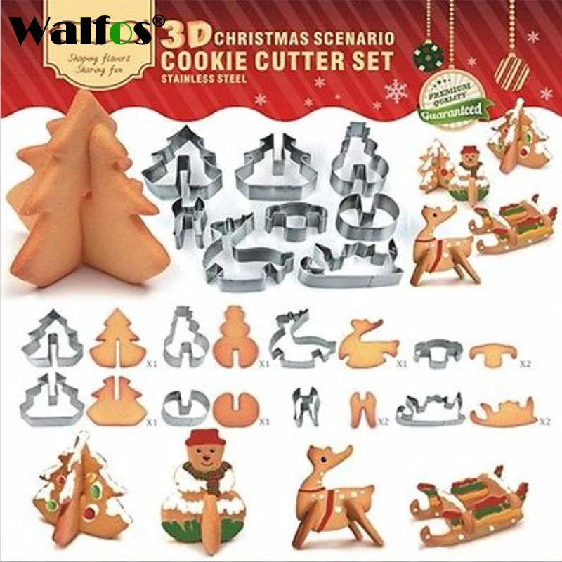 3D CHRISTMAS Scenario Cookie Cutter Set Snowman Christmas Tree Cookies Mold Tools Biscuit Mould Fondant Cutter Cake Decoration