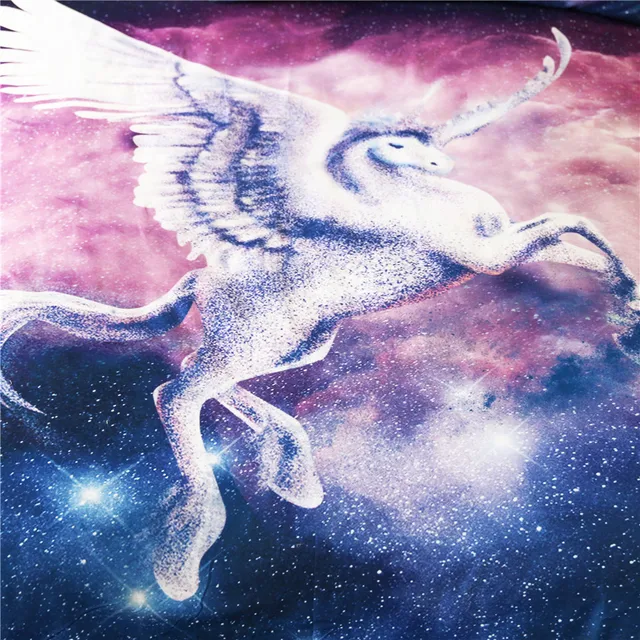 BlessLiving Unicorn Pillowcase Flying Horse with Wings Pillow Case Psychedelic Space Pillow Cover Romantic Purple Nebula Bedding 3