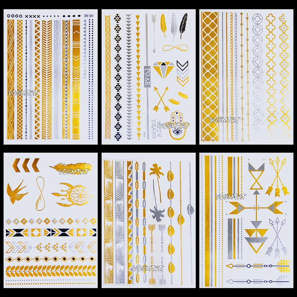 Цепочки для тела руки Искусство татуировки наклейки Золотой металлический